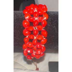 Red Glass Weaved Bead Bracelet -- 8"